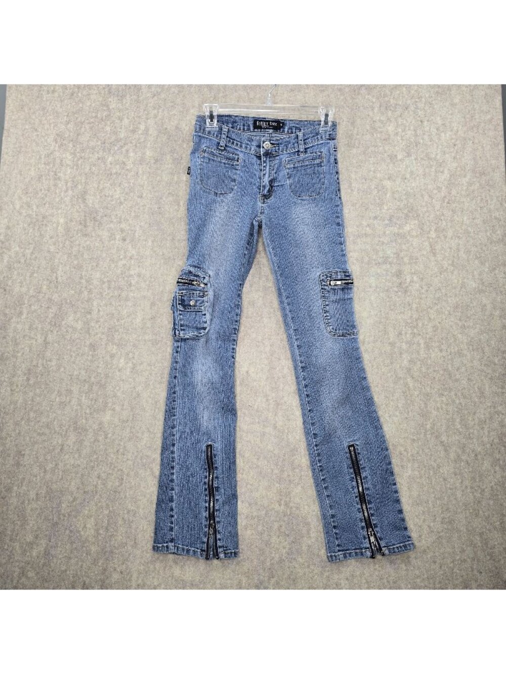 Street Code Women’s Cargo Flared Jeans Size 5 Zipper & Pocket Details Cotton